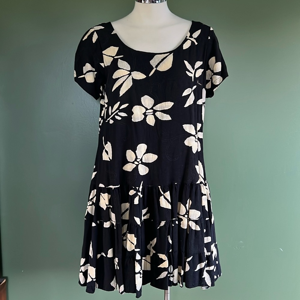 🖤JAMS WORLD Rare Black Hattie Dress with Batik Print Size Medium
